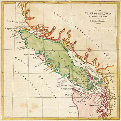 1858 Map Vancouver and San Juan Islands Wall Art Poster Print Home Office Decor