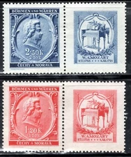 Czechoslovakia - Bohemia & Moravia Stamp Scott #B7, B8, With Labels MLH SCV$7.00