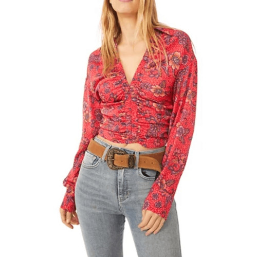 Free People I Got You Printed Floral Ruched Crop Top