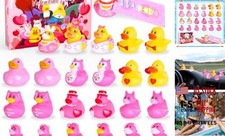 24 PCS Pink Rubber Ducks with Cards and Bands - Bulk Mini 24 Pack Pink Duck2