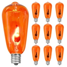 ST40 Flickering Flame Light Bulbs - Orange Edison Bulbs for Outdoor, Hallowee...