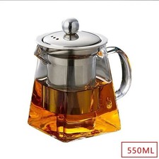 Heat Resistant Clear Glass Teapot Jug With Infuser Coffee Tea Leaf Herbal Pot UK