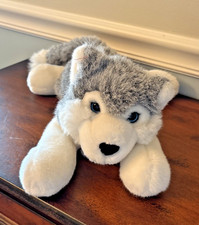 A A Plush Husky Dog Stuffed Animal Toy Soft Gray White Realistic 18"
