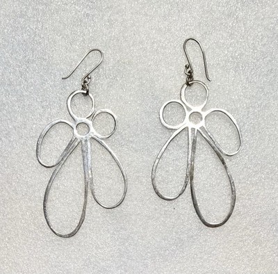Sterling BANANA REPUBLIC Retro 60s Mod Flower 3  Dangle Earrings 5.37g