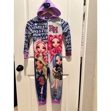 Rainbow High Girl's One Piece Zip Up Sleeper Pajamas Size S 6/6X 