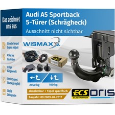 ANHÄNGERKUPPLUNG für Audi A5 Sportback 8TA 09-17 v.abnehmbar ORIS +13 E-Satz ECS