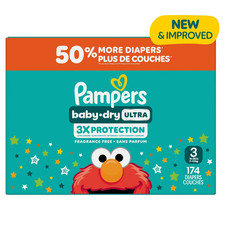 Pampers Baby Dry Ultra Diapers, Mega XXL Pack, Size 3 16-28 lbs , 174 Count