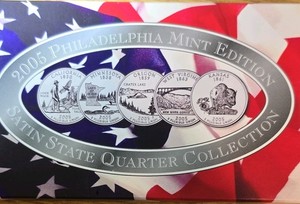 U.S. Mint 2005-P Satin Uncirculated State Quarters 25C CA MN OR KS WV