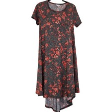 Whimsi LuLaRoe Carly Dress High‑Low Hem Coral Red Floral Swing Short Sleeve XXS