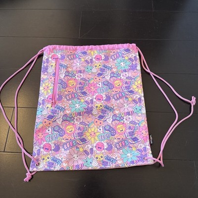 Smiggle Epic Drawstring Bag shiny pink floral 
