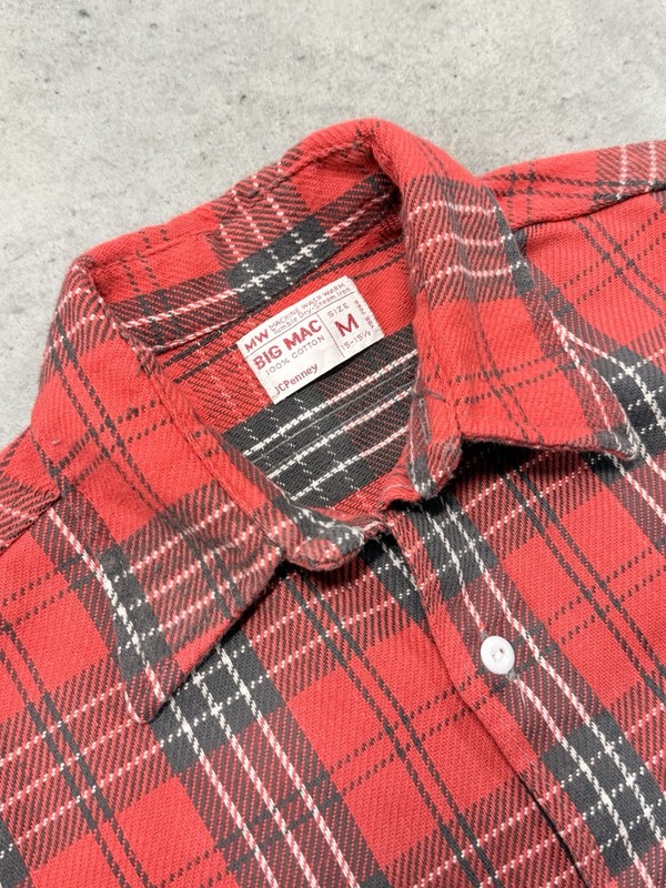 70s JcPenny Big Mac 100% Cotton Flannel Shirt  Large Red Plaid True Vintage
