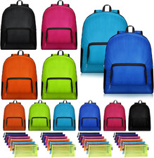 24 Pcs Backpack with 24 Pcs Zipper Mesh Pouch, 17" Back Packs Bulk Foldable Ligh