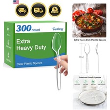 300 Count Clear Plastic Spoons Disposable, BPA-Free, Heat Resistant, Solid an...