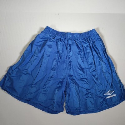 UMBRO VINTAGE 90s Shorts Med Nylon USA Made Soccer Football Blue Geometric Shiny