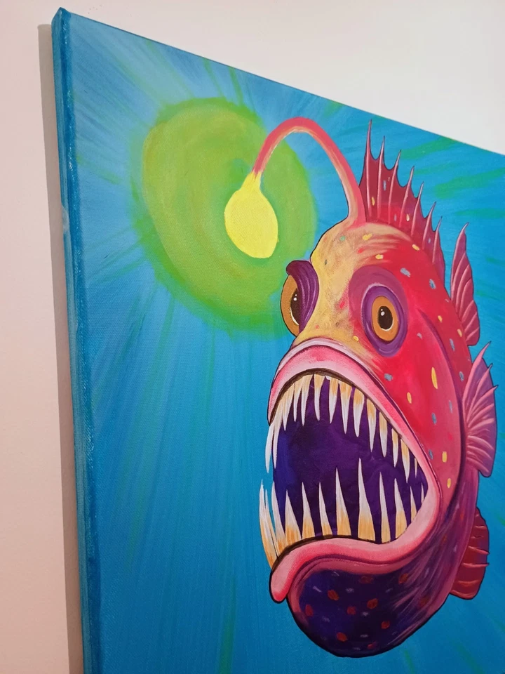 Colorful Deep Sea Fish Painting – Original 20x20 Acrylic Ocean Wall Art - Image 4 of 4
