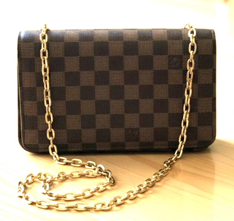 Bolso de hombro marrón a cuadros Daisy Rose cartera sin asas cadena dorada magnética 5x8" Foto 2 de 4