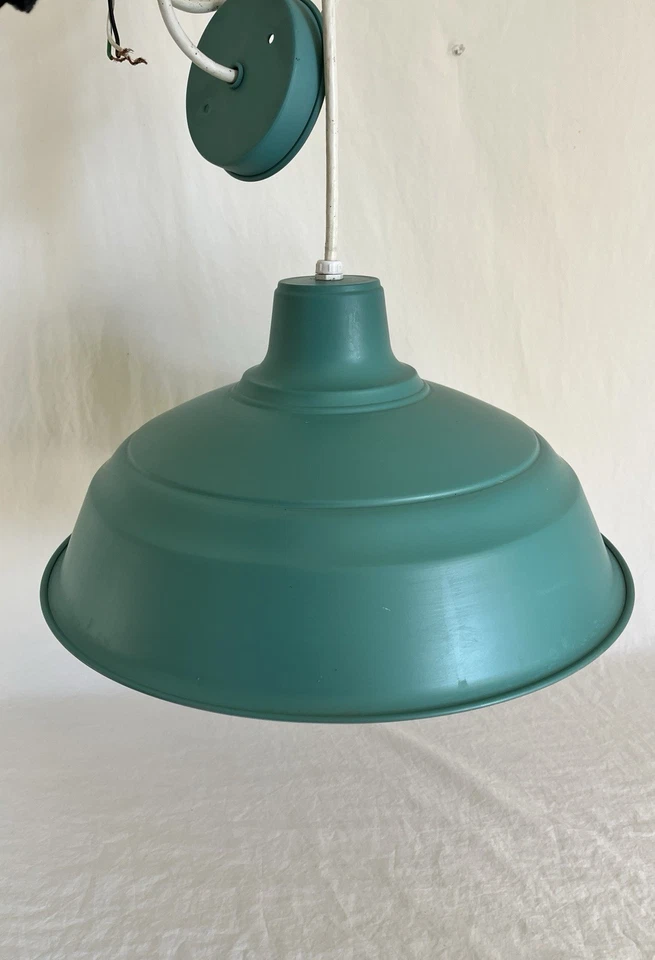 Vintage Green Metal Industrial Barn Pendant Light UNTESTED - Image 2 of 4