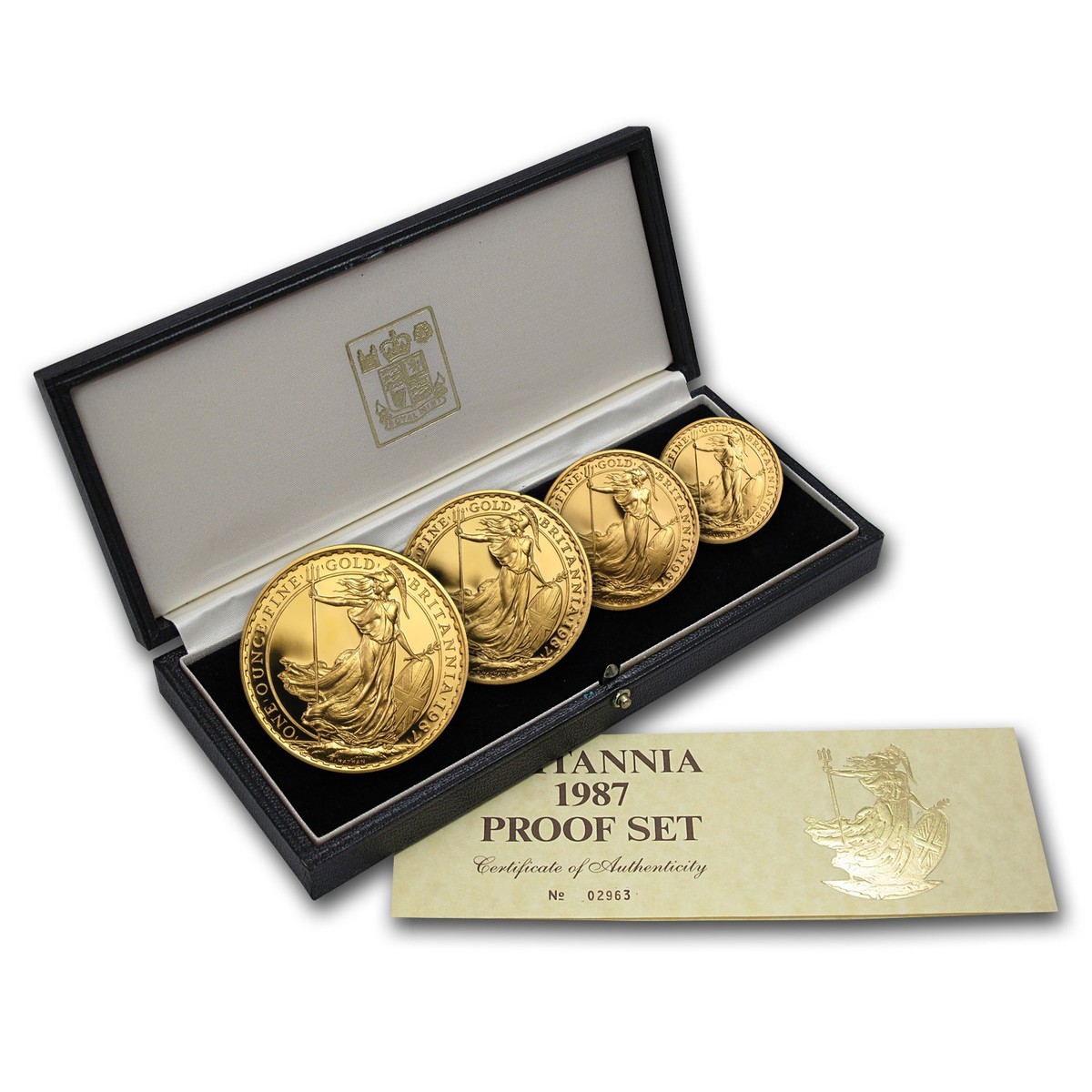 1987 Great Britain 4-Coin Gold Britannia Proof Set (w/Box & COA