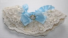 Victoria's Secret White Lace Blue Satin Wedding Leg Garter Bride Romantic