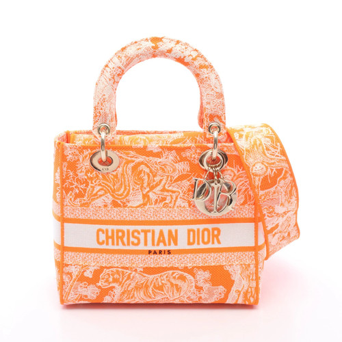 Christian Dior LADY D-LITE 2WAY Handbag White Canvas #RCB4352