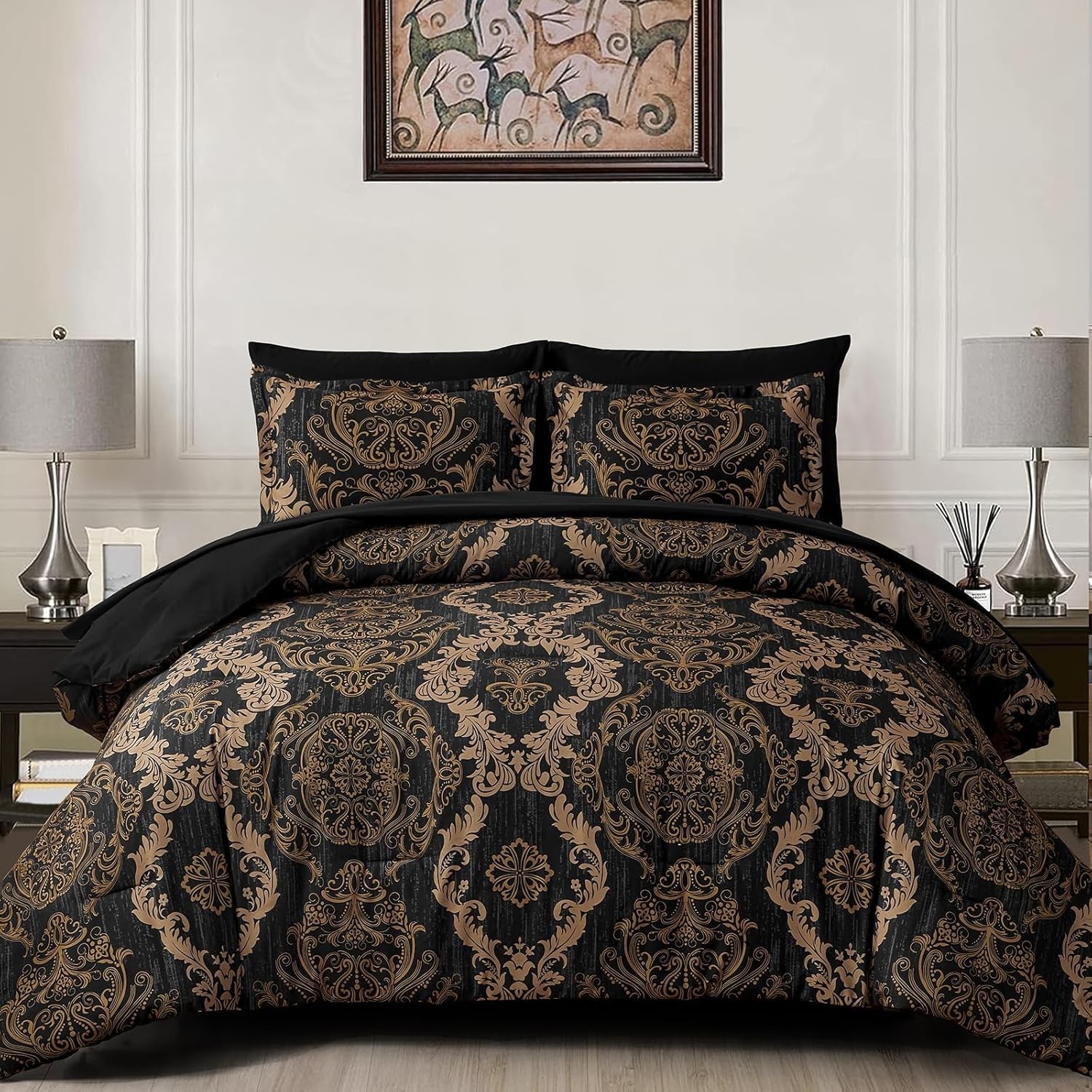 Black Comforter Set King Size 7pc Bed in a Bag Microfiber Comforter Bedding Sets