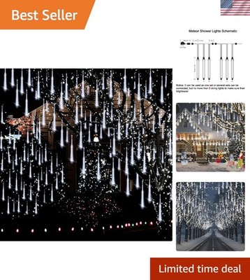 Meteor Shower Christmas Lights - 8 Tubes, 192 LEDs, Waterproof,  Certified