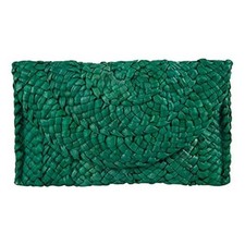 Summer Woven Straw Envelope Clutch Beach Handbag Purse Green Women