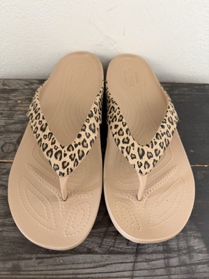 Womens Crocs Kadee Leopard Print Flip Flops, Size 11, Animal Print