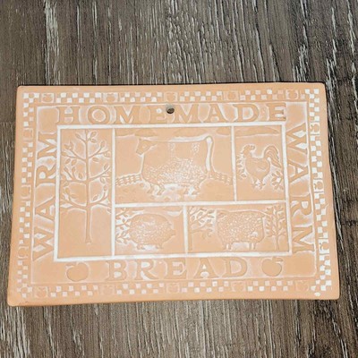 Vintage Terra Cotta Pottery Bread Bun Warmer Stone for Basket trivet wall hanger