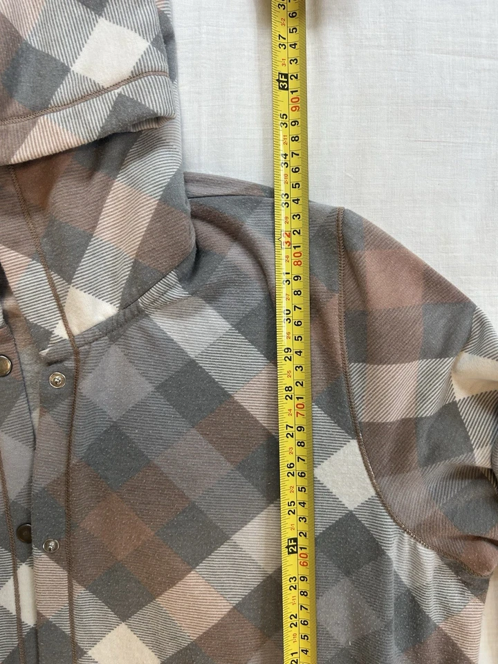 Cárdigan con capucha frontal a presión Cuddl Duds Comfortwear cuadros gris/moca Foto 3 de 4