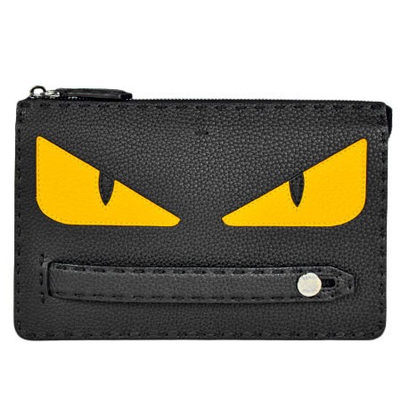RARE FENDI Bugs Monster Leather Clutch Bag Black Yellow 7VA350