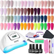 36 Pieces Easy to Apply Gel Nail Polish Kit with U V Light Base Coat Top Matte G