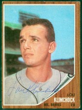 190, Original Autograph, 1962 Topps Baseball Card #259, Lou Klimchock, Braves