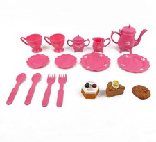 Boley Pink Floral Scroll Design Plastic Pretend Play Tea Party Set 16 Pieces