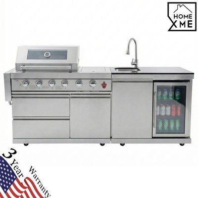 84in 5-Burner Outdoor Kitchen Bar 75300BTU SS304 LPG/NG Barbecue Island Grill