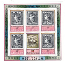 1980 ANTIGUA SOUVENIR STAMP SHEET 100TH ANNIV. DEATH SIR ROWLAND HILL UNUSED MNH