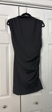 SHEIN Black Knit Sheath Knee Length Dress M Ruched Mock Neck Sleeveless