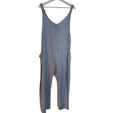 Women’s Blue Striped Cotton Dungarees Relaxed Fit Lightweight Overalls