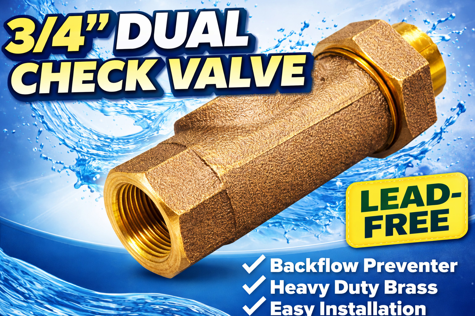 3/4" Dual Check Valve FIP Brass Backflow Preventer Lead-Free Model 157299
