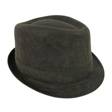 Vintage Stone Mens L/XL Dark Gray Faux Suede Feathered Fedora Classic Trilby Hat