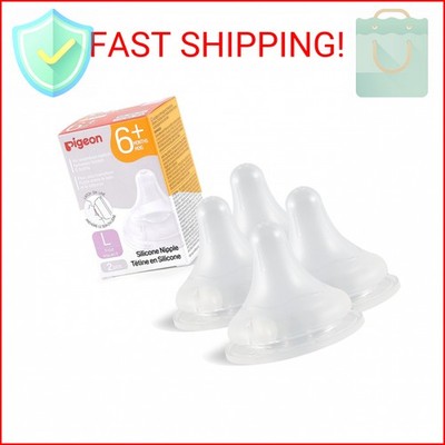 Pigeon Silicone Nipple (L) with Latch-On Line, Natural Feel, 6+ Months, 4 Counts