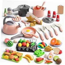105Pcs Kids Kitchen Toy Accessories, Toddler Pretend BBQ Camping Cooking Pink