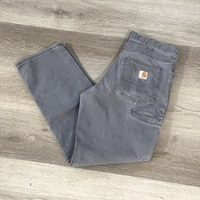 Carhartt Grey Relaxed Fit Straight Leg Rigby Dungaree Pants Men's Size 33x32
