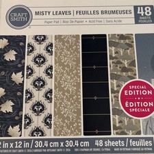 ~Misty Leaves ~12X12 CRAFT SMITH SCRAPBOOKING CARDSTOCK PAPER PAD 48 SHEETS GOLD