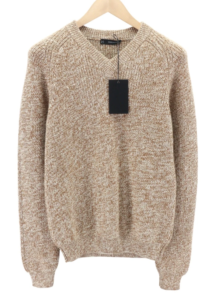 DSQUARED2 Mujer ~ S Marrón Lana Pura Punto Cuello En V Manga Larga Jersey - Imagen 2 de 4