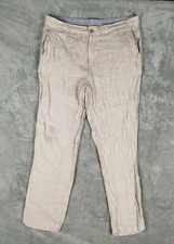 Panama Jack 100% Linen Beige Tan Coastal Pants Mens XL 39x30 Beach Preppy Casual