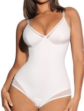 Women's Mesh Bodysuit V Neck Shapewear Body Shaper Tank Jumpsuit - White S