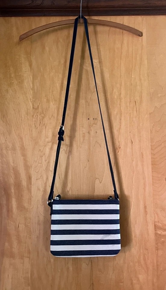 BOLSO BANDOLERA ANTIGUO AZUL MARINO DE LONA A RAYAS Y CUERO AZUL MARINO IMITACIÓN GAMUZA Foto 3 de 4