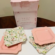 Nuevo en caja juego de 4 platos de postre de laurel dulce 6” cuadrados rosa y floral