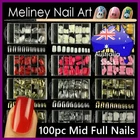 100pc Mid Full Cover Nail Tips Metallic Gold Silver Length False Art